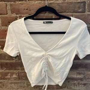 Zara white short sleeve cropped top